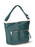 Time and Tru Women's Harlow Convertible Faux Leather Hobo Handbag, Green Smoke